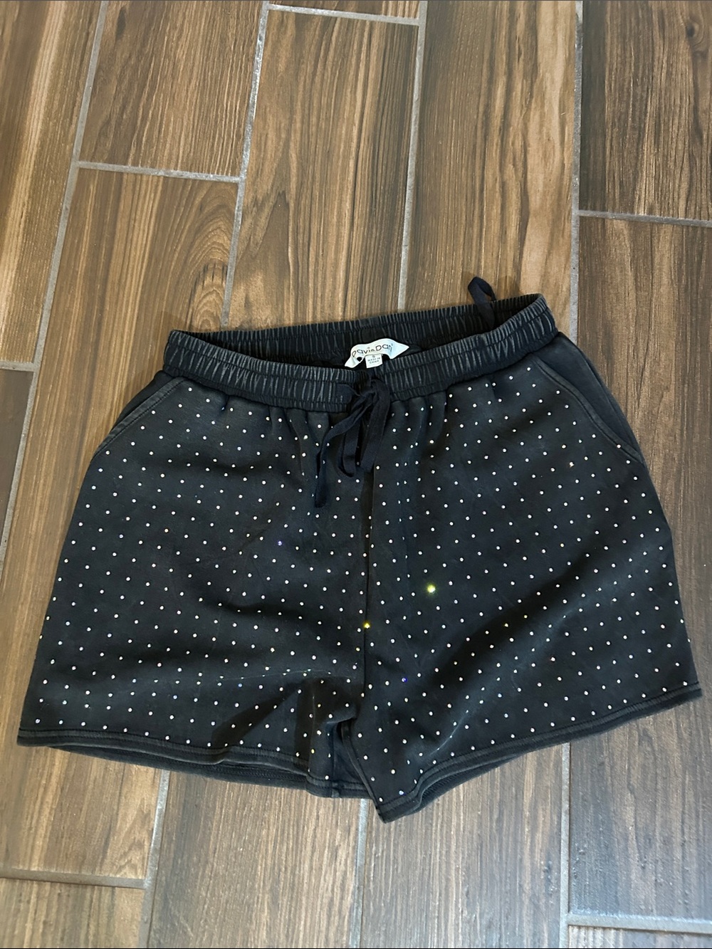 DAVI & DANI Black Polka Dot Drawstring Athletic Shorts
